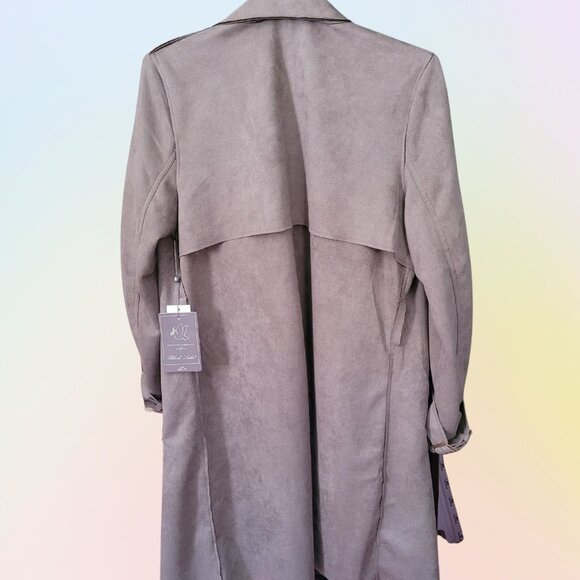 LOVE FOR HUMANITY Couture Microsuede Open Front Trench Coat Women's L NWT - Picture 9 of 9